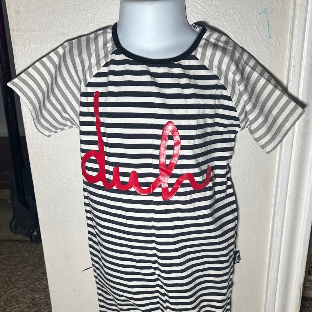 Striped Black and White Bodysuit with Red Accent